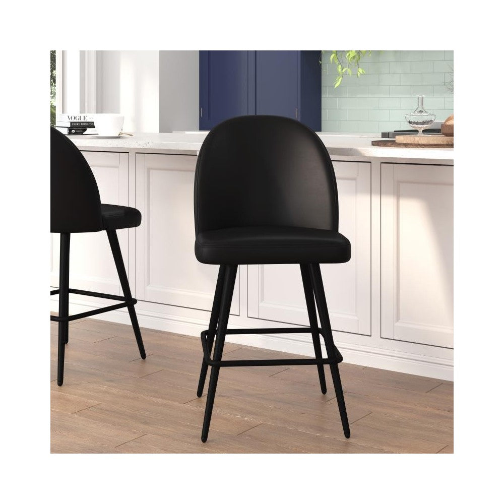 Flash Furniture Lyla 2PK 26" Black Leather Barstool AY-1026H-26-BK-GG