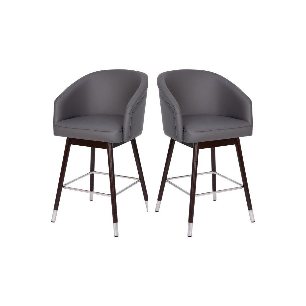 Flash Furniture Margo 2PK Gray Leather 26" Barstool 2-AY-1928-26-GY-GG