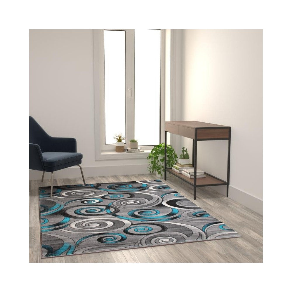 Flash Furniture Masie Collection Turquoise 5x7 Swirl Area Rug ACD-RG414-57-TQ-GG