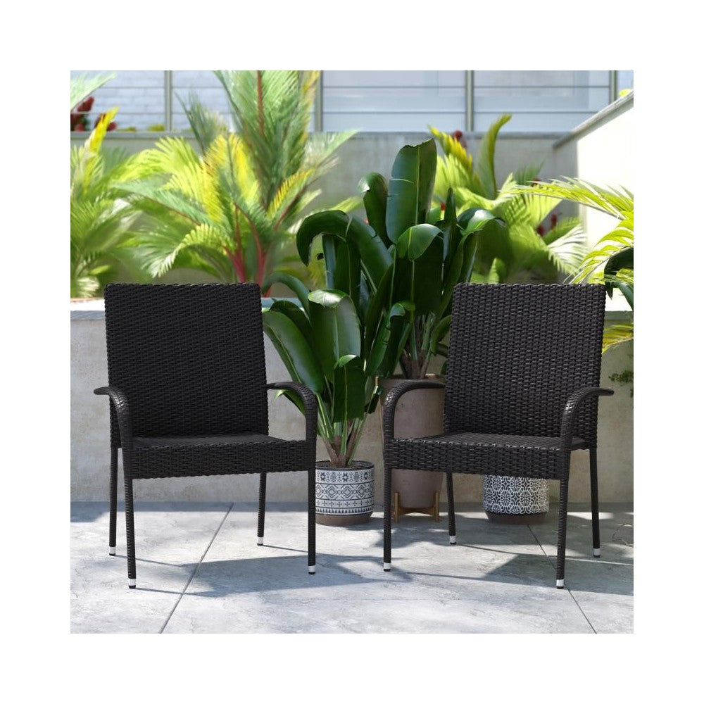 Flash Furniture Maxim 2PK Black Patio ArmChair 2-TW-3WBE073-BK-GG