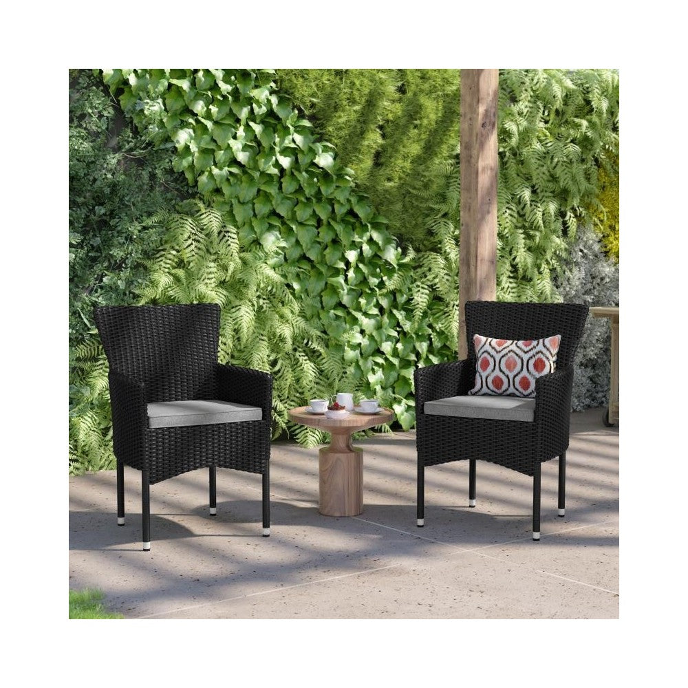 Flash Furniture Maxim 2PK Black Patio ArmChair 2-TW-3WBE074-BK-GG