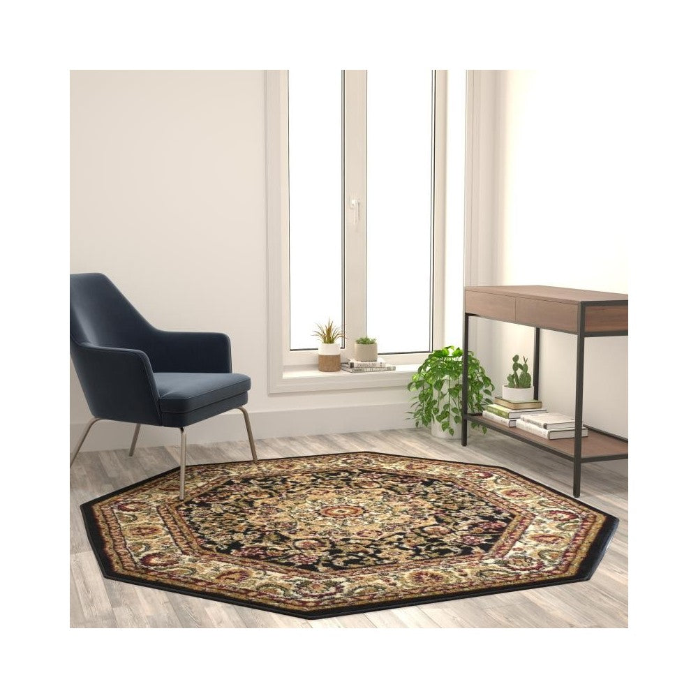 Flash Furniture Mersin Collection Black 5x5 Persian Area Rug NR-RGB401-55O-BK-GG