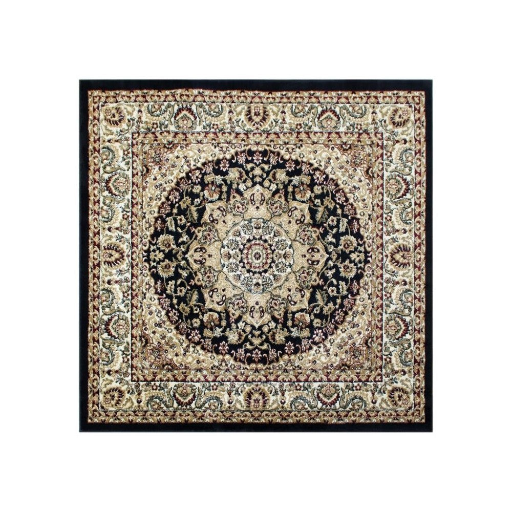 Flash Furniture Mersin Collection Black 7x7 Persian Area Rug NR-RGB401-77S-BK-GG