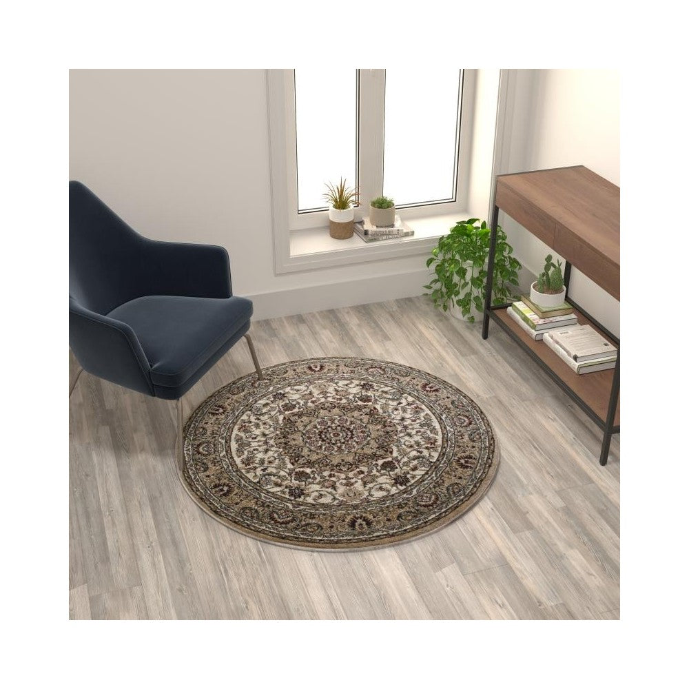 Flash Furniture Mersin Collection Ivory 4x4 Persian Area Rug NR-RG1274-44-IV-GG