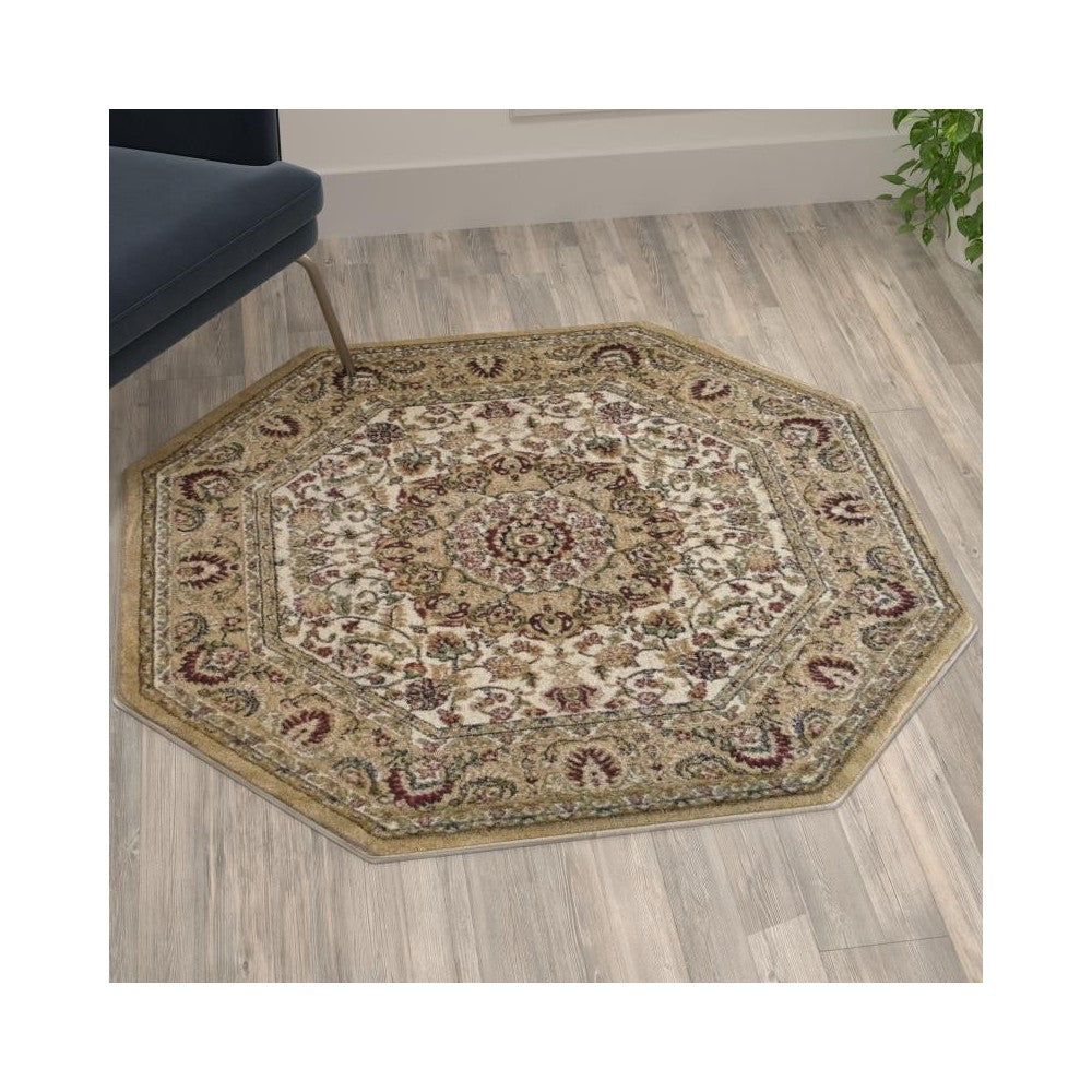 Flash Furniture Mersin Collection Ivory 4x4 Persian Area Rug NR-RG1882-44-IV-GG