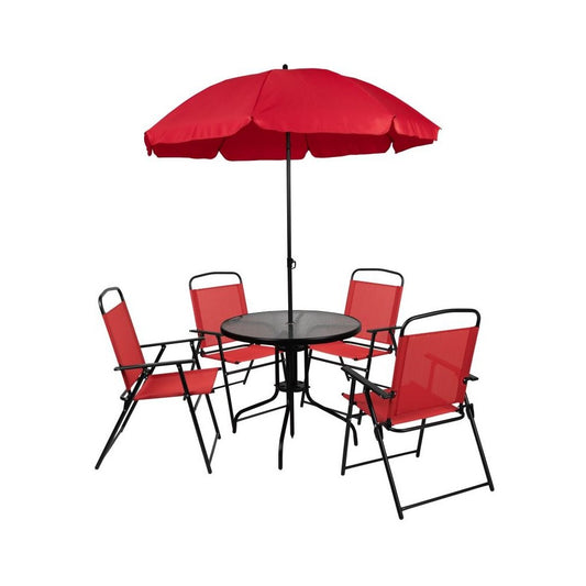 Flash Furniture Nantucket 6PC Red Patio Set & Umbrella GM-202012-RD-GG