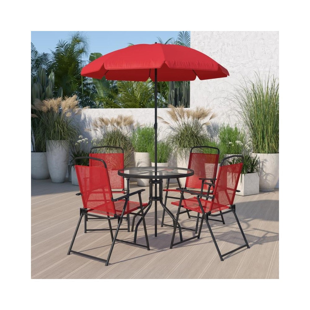 Flash Furniture Nantucket 6PC Red Patio Set & Umbrella GM-202012-RD-GG