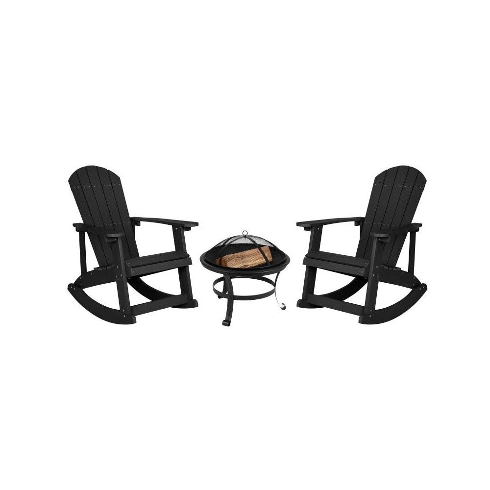 Flash Furniture Savannah 2PK Black Rockers-Fire Pit JJ-C147052-202-BK-GG