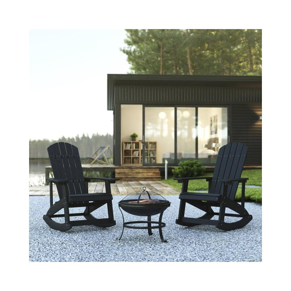 Flash Furniture Savannah 2PK Black Rockers-Fire Pit JJ-C147052-202-BK-GG