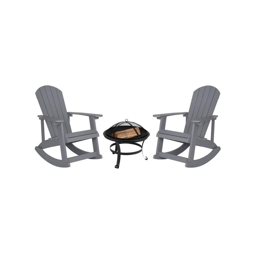 Flash Furniture Savannah 2PK Gray Rockers-Fire Pit JJ-C147052-202-GY-GG