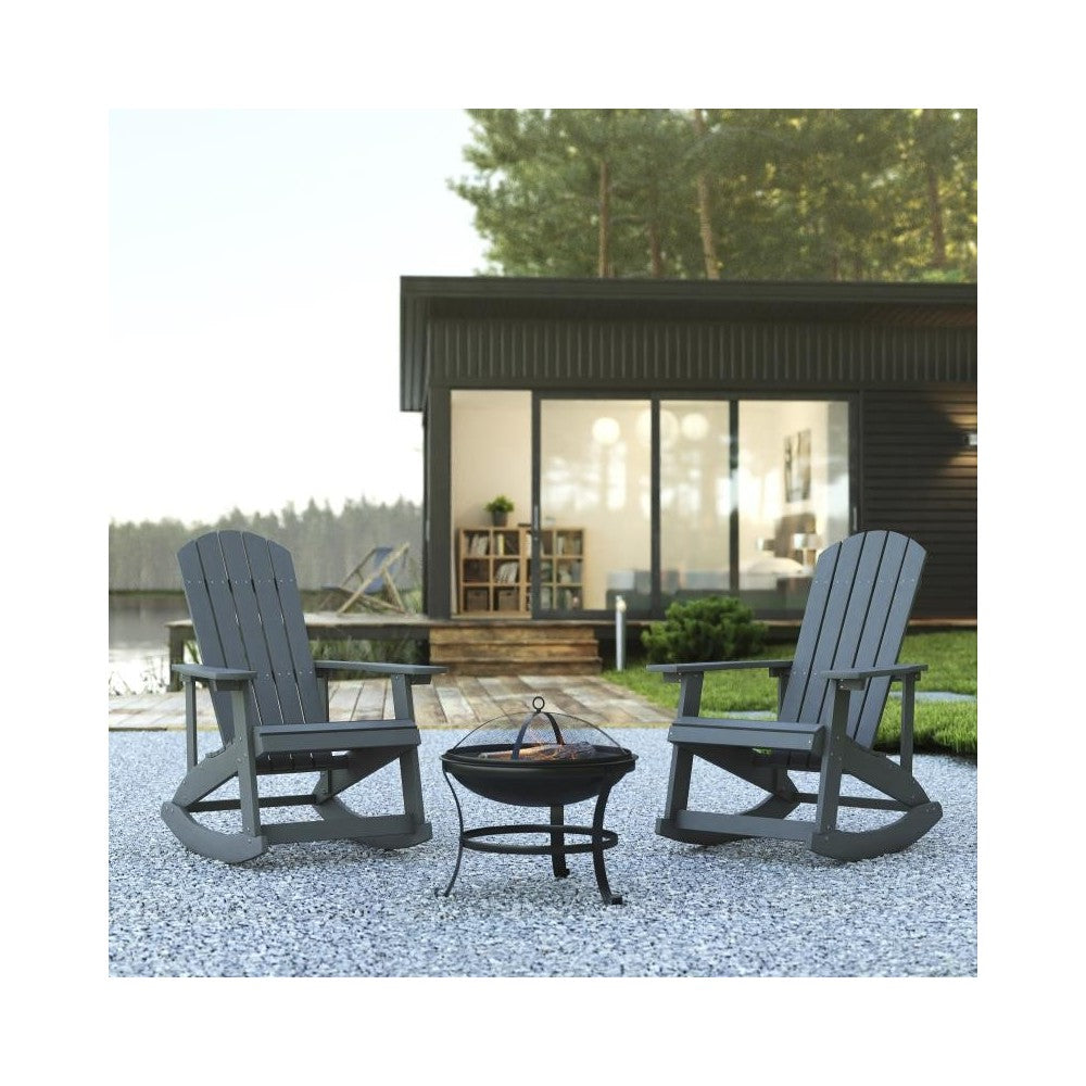 Flash Furniture Savannah 2PK Gray Rockers-Fire Pit JJ-C147052-202-GY-GG