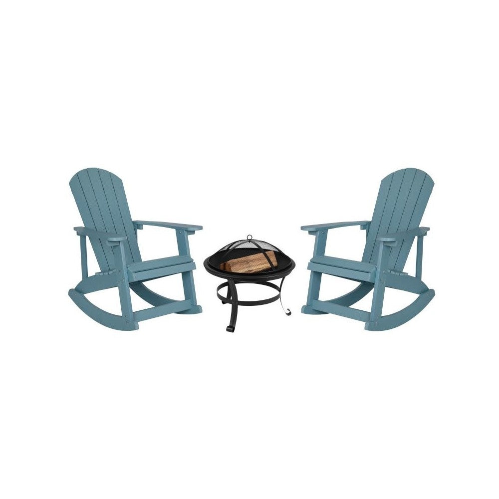 Flash Furniture Savannah 2PK Sea Foam Rockers-Fire Pit JJ-C147052-202-SFM-GG