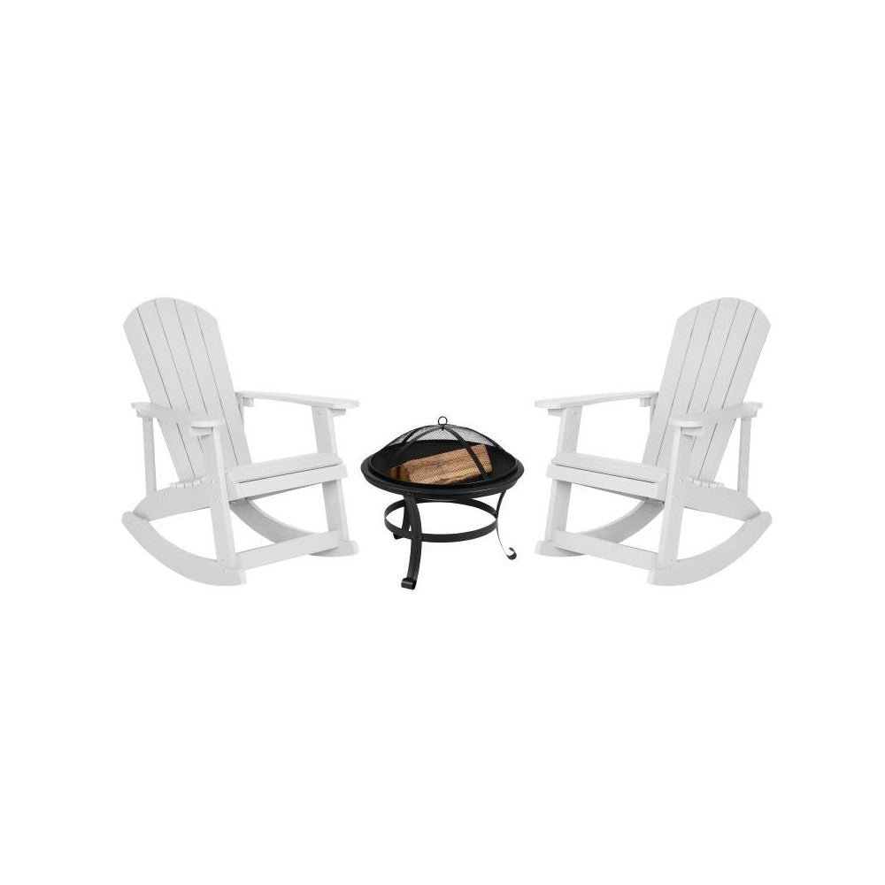 Flash Furniture Savannah 2PK White Rockers-Fire Pit JJ-C147052-202-WH-GG