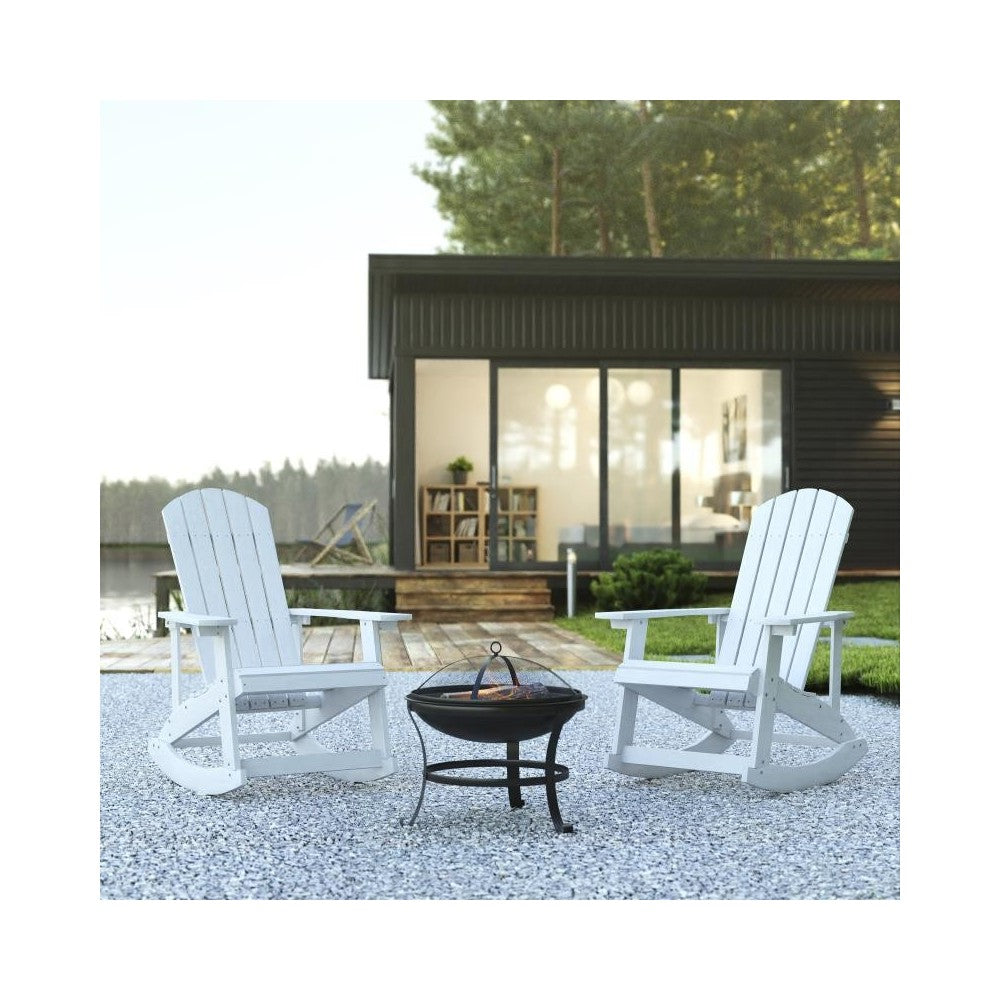 Flash Furniture Savannah 2PK White Rockers-Fire Pit JJ-C147052-202-WH-GG