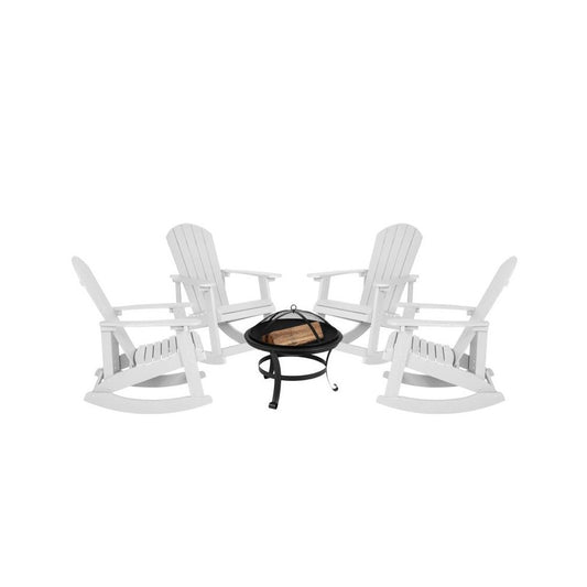 Flash Furniture Savannah 4PK White Rockers-Fire Pit JJ-C147054-202-WH-GG
