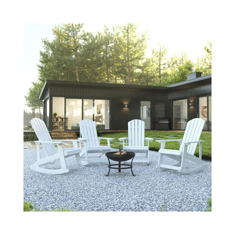 Flash Furniture Savannah 4PK White Rockers-Fire Pit JJ-C147054-202-WH-GG