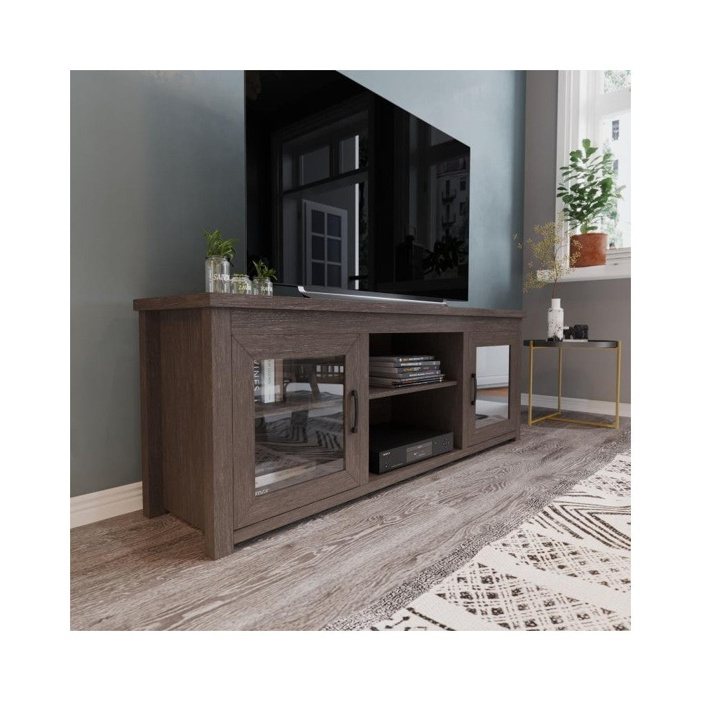 Flash Furniture Sheffield 65" Black Glass Door TV Stand GC-MBLK65-BK-GG