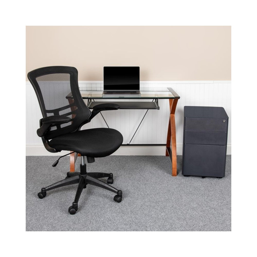 Flash Furniture Stiles Black Desk, Chair, Cabinet Set BLN-NAN28CHPX5-BK-GG