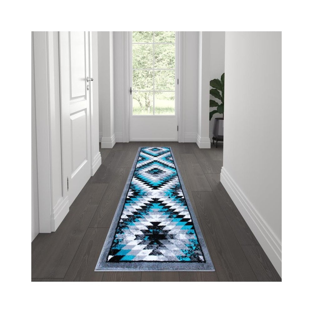 Flash Furniture Teagan Collection Turquoise 2' x 7' Area Rug OKR-RG1106-27-TQ-GG