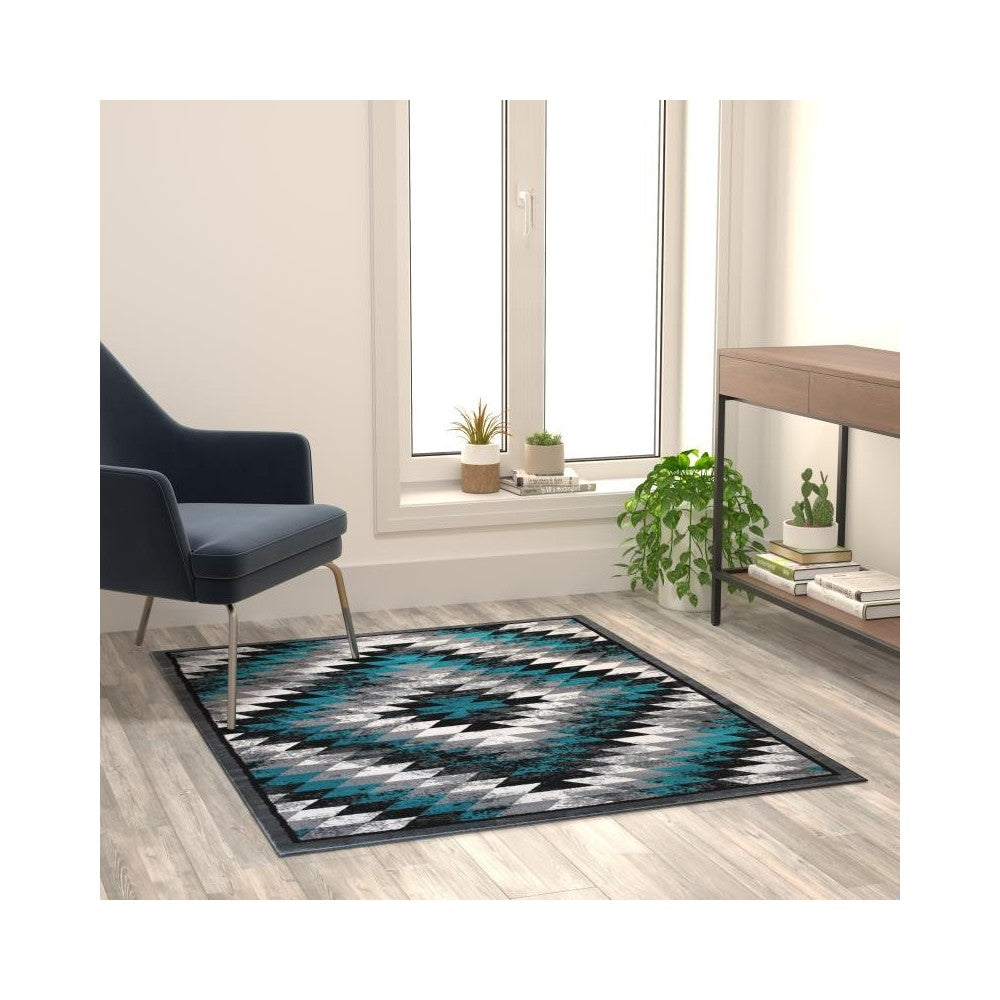 Flash Furniture Teagan Collection Turquoise 4' x 5' Area Rug OKR-RG1106-45-TQ-GG