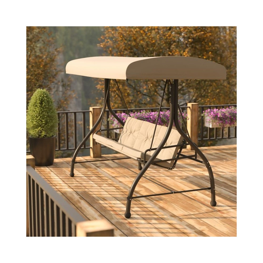 Flash Furniture Tellis Tan 3-Seater Patio Swing/Bed TLH-007-TAN-GG