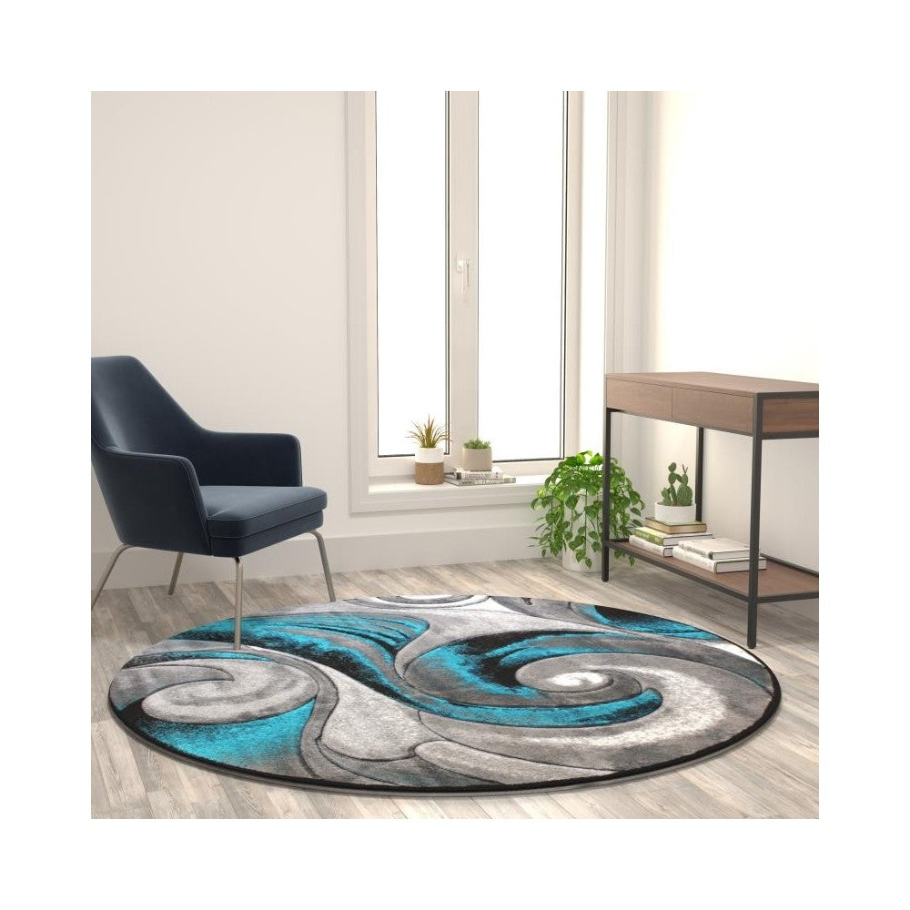 Flash Furniture Tellus Collection Turquoise 6x6 Wave Area Rug ACD-RG410-66-TQ-GG