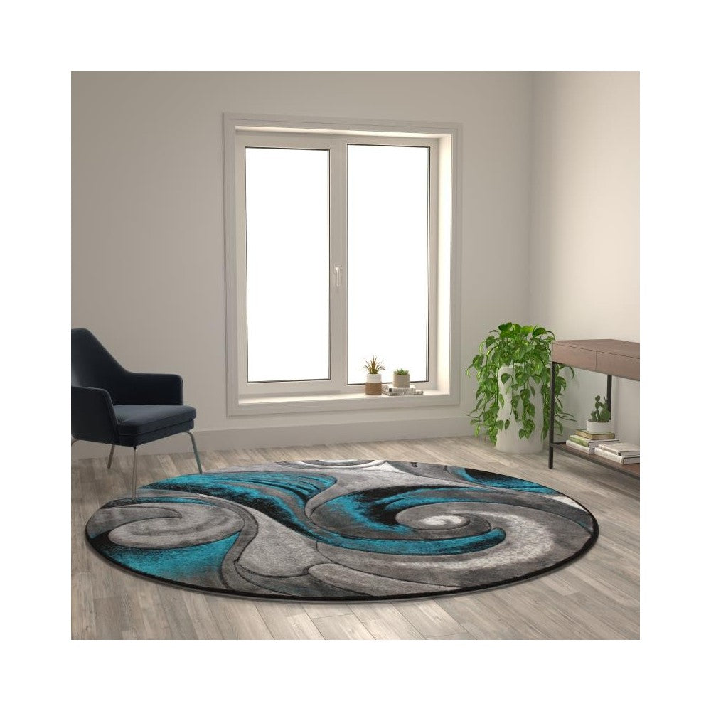 Flash Furniture Tellus Collection Turquoise 8x8 Wave Area Rug ACD-RG410-88-TQ-GG