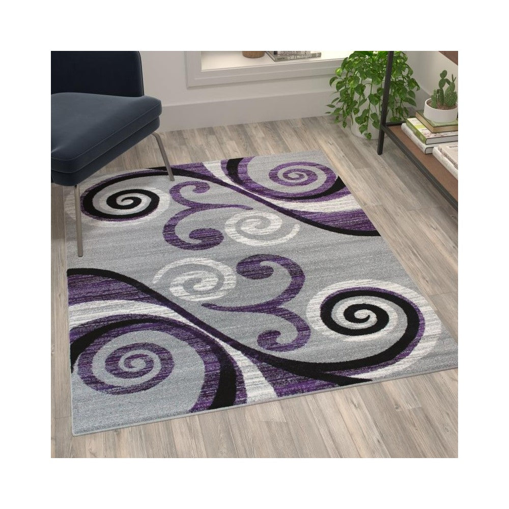 Flash Furniture Valli Collection Purple 4x5 Modern Area Rug OKR-RG1100-45-PU-GG