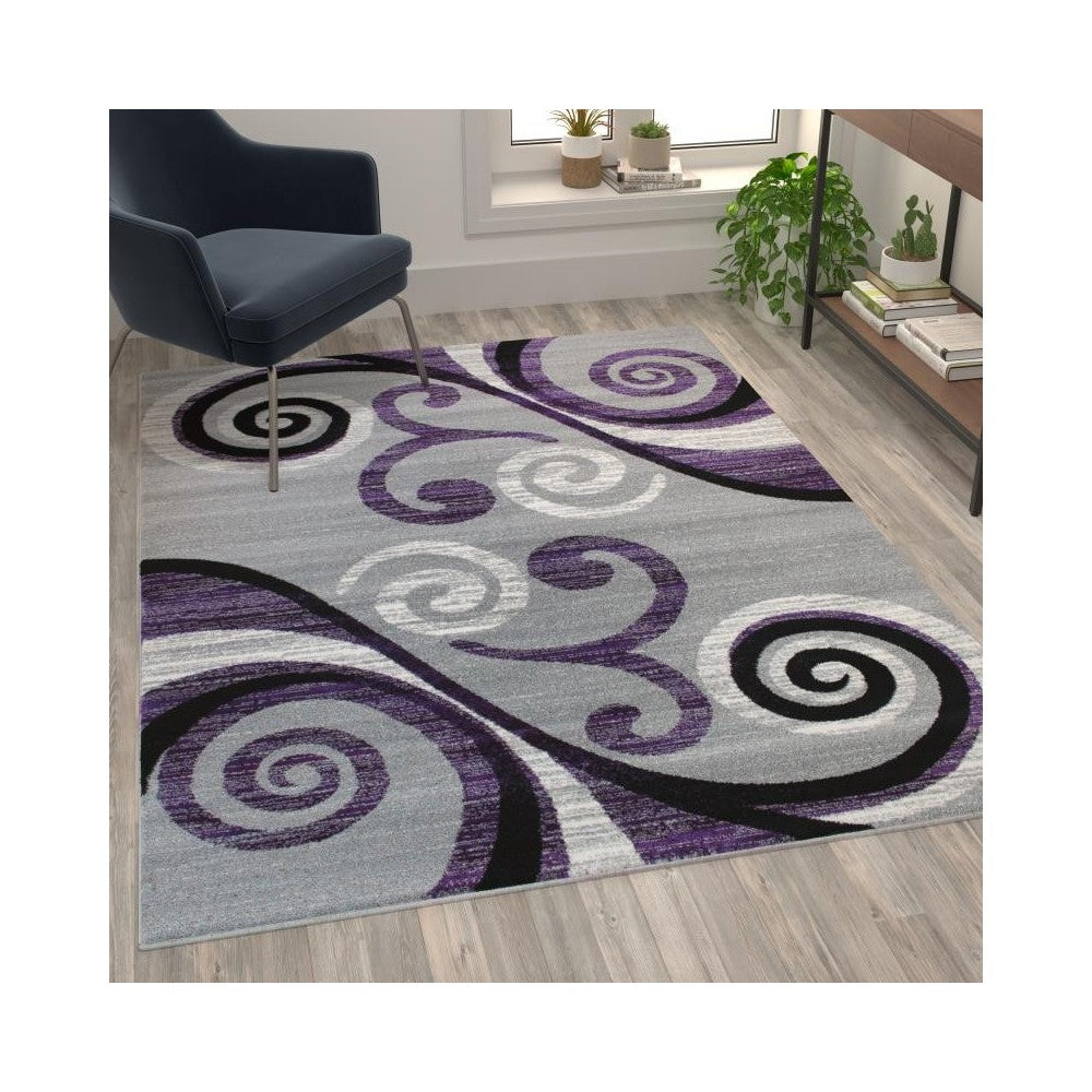 Flash Furniture Valli Collection Purple 5x7 Modern Area Rug OKR-RG1100-57-PU-GG