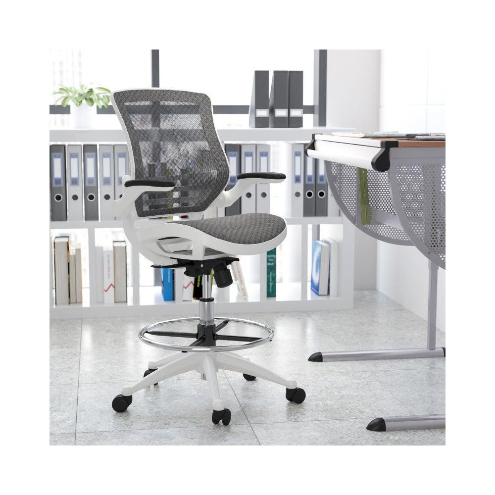 Flash Furniture Waylon Gray/White Mesh Drafting Chair BL-LB-8801X-D-GR-WH-GG