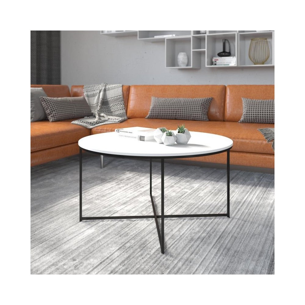 Flash Furniture White Coffee Table-Black Frame NAN-JH-1787CT-BK-GG