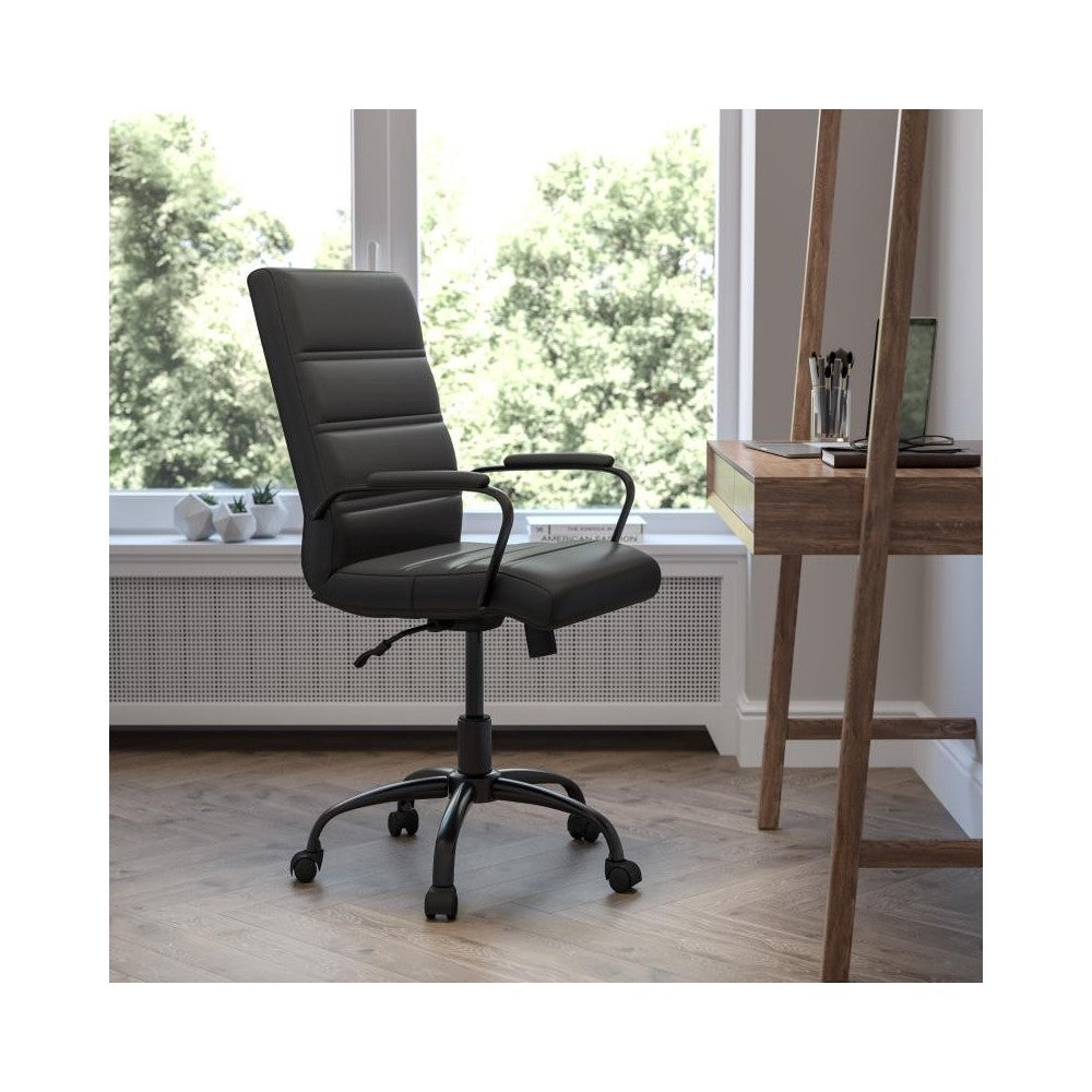Flash Furniture Whitney Black Mid-Back Leather Chair GO-2286M-BK-BK-GG