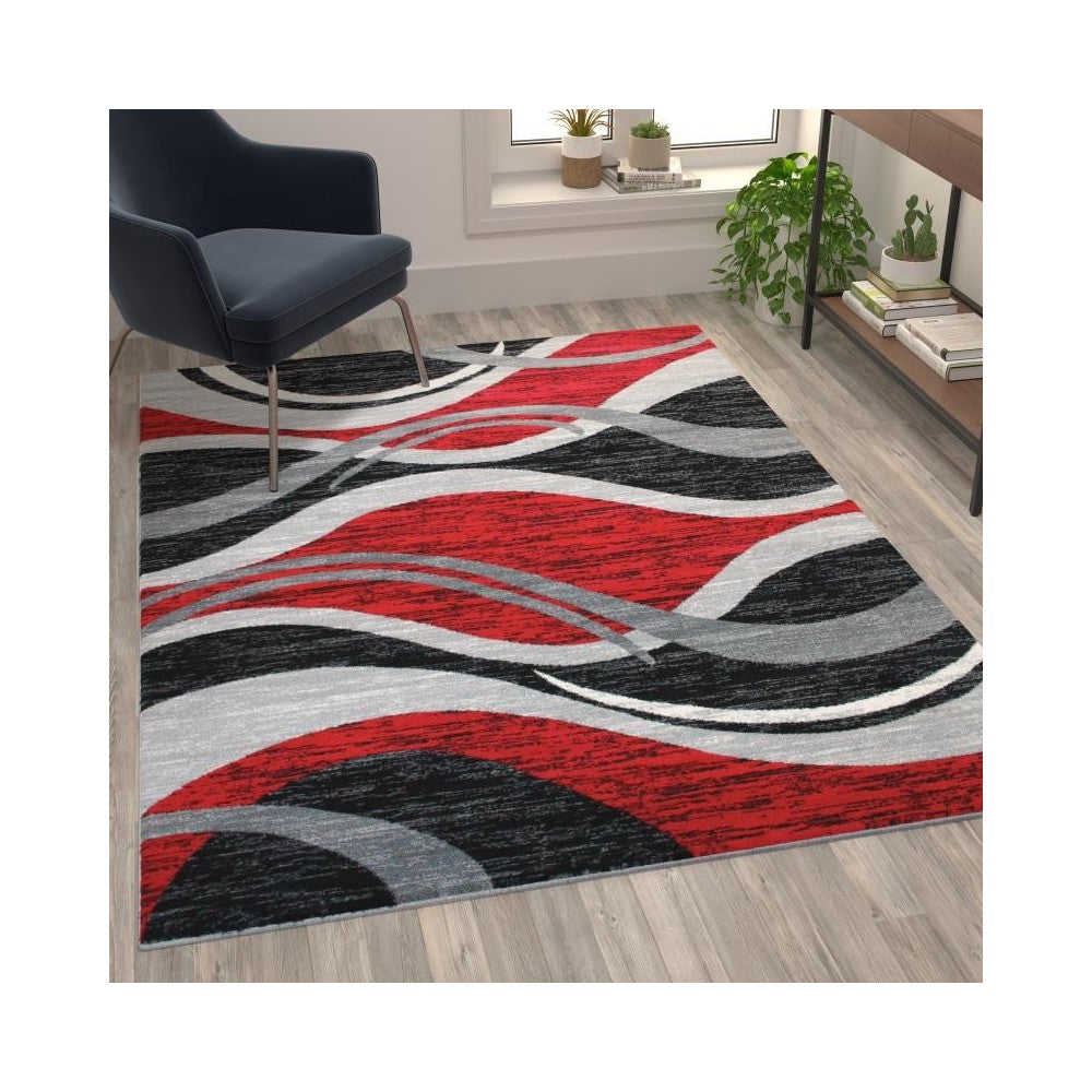 Flash Furniture Wisp Collection 5x7 Red Ripple Area Rug OKR-RG1109-57-RD-GG