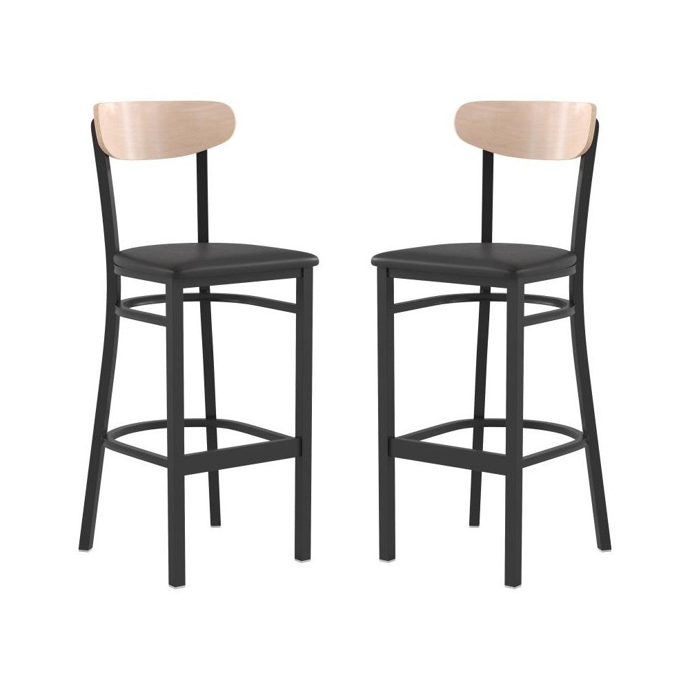 Flash Furniture Wright 2PK Black Vinyl/Wood Barstool 2-XU-DG6V6BV-NAT-GG