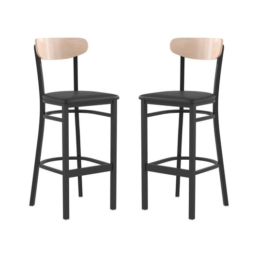 Flash Furniture Wright 2PK Black Vinyl/Wood Barstool 2-XU-DG6V6BV-NAT-GG