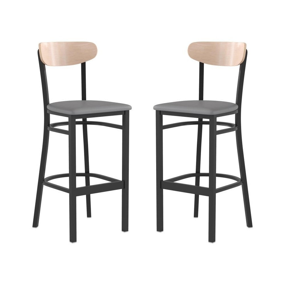 Flash Furniture Wright 2PK Gray Vinyl/Wood Barstool 2-XU-DG6V6GYV-NAT-GG