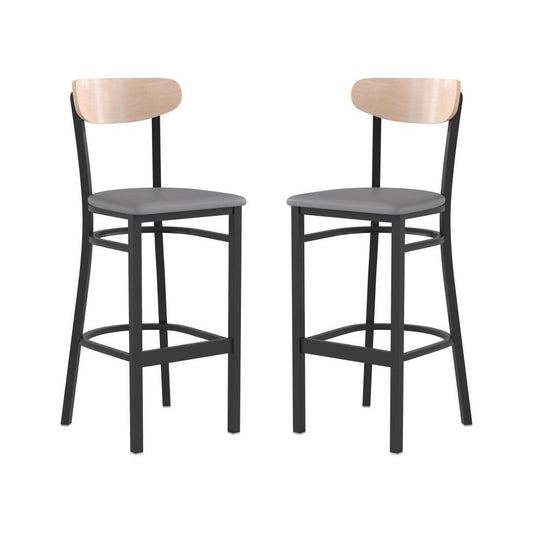 Flash Furniture Wright 2PK Gray Vinyl/Wood Barstool 2-XU-DG6V6GYV-NAT-GG