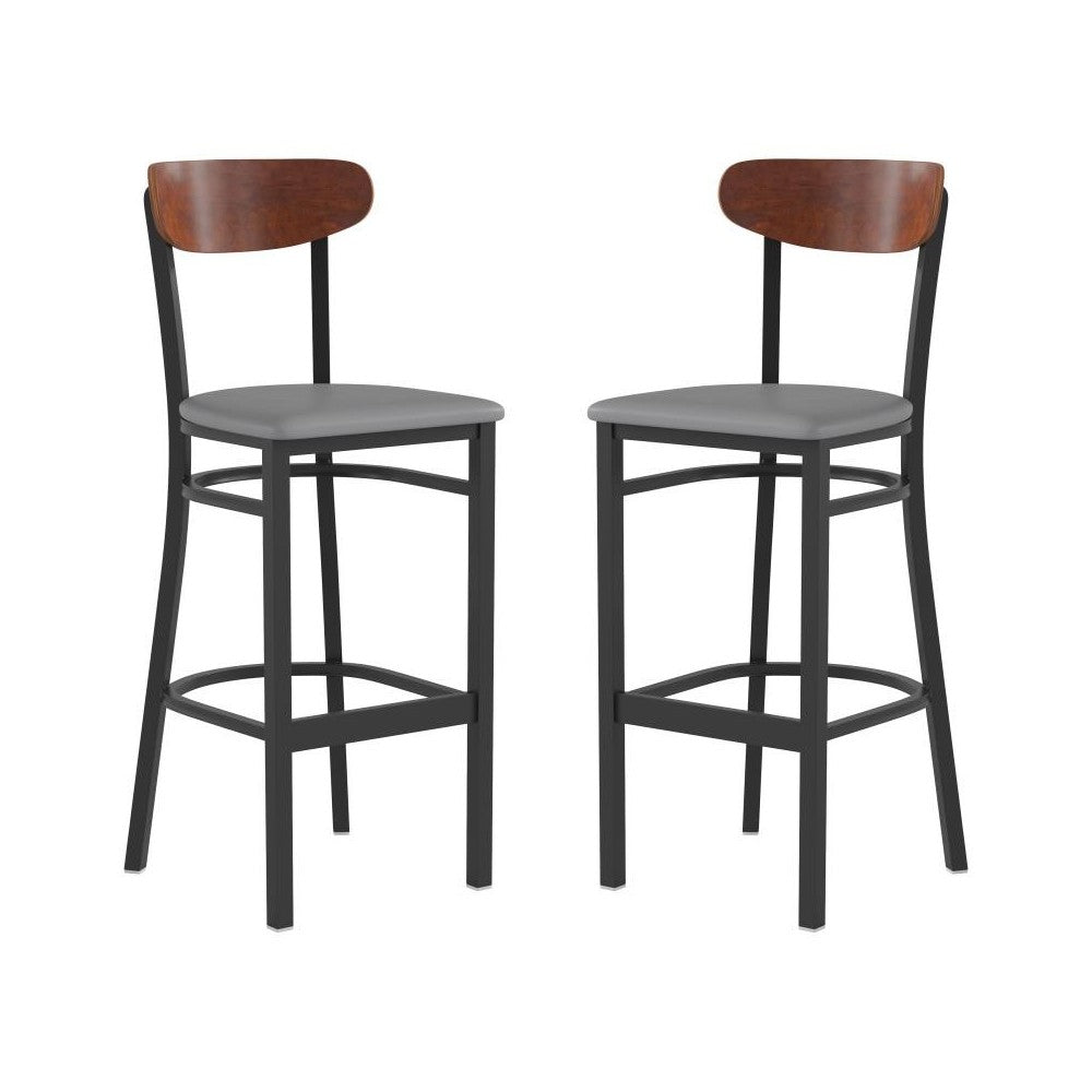 Flash Furniture Wright 2PK Gray Vinyl/Wood Barstool 2-XU-DG6V6GYV-WAL-GG