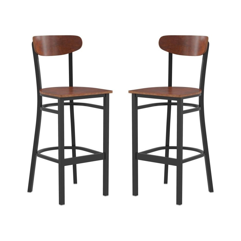 Flash Furniture Wright 2PK Walnut Metal & Wood Stool 2-XU-DG6V6B-WAL-GG