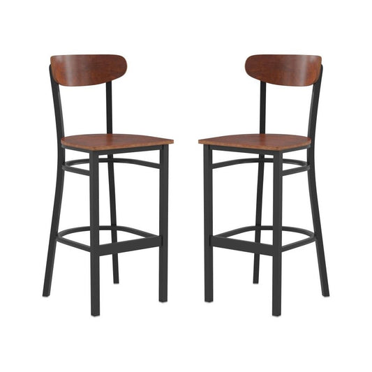 Flash Furniture Wright 2PK Walnut Metal & Wood Stool 2-XU-DG6V6B-WAL-GG