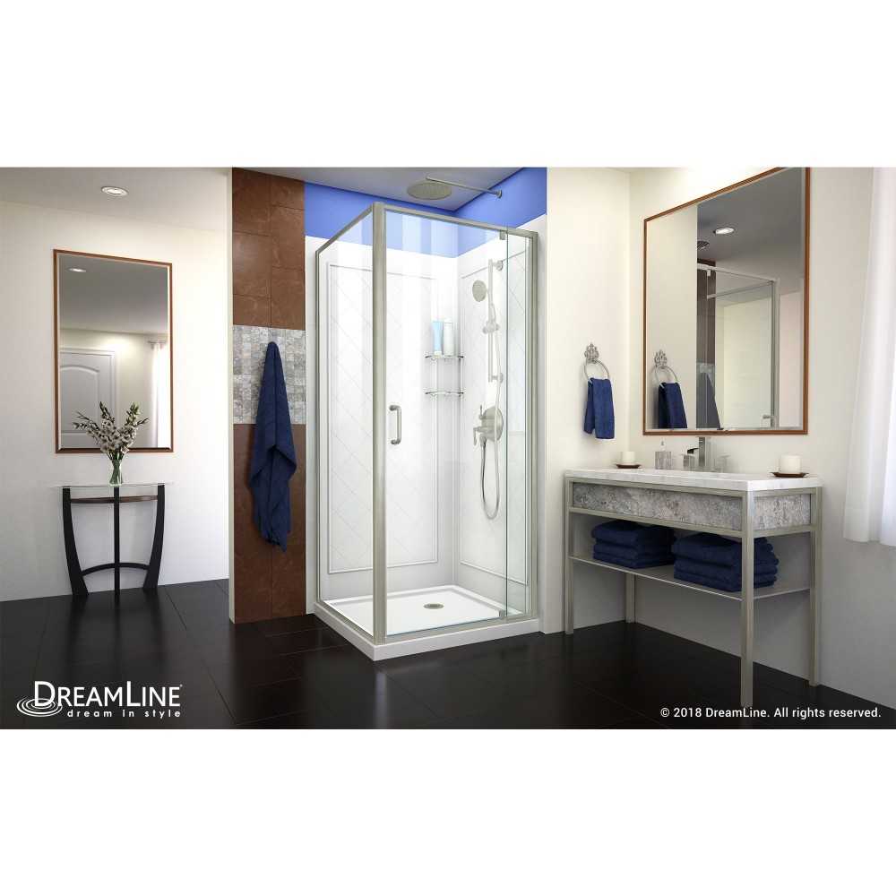 Flex 36 in. D x 36 in. W x 76 3/4 in. H Semi-Frameless Shower Enclosure in Brushed Nickel with White Base and Backwalls