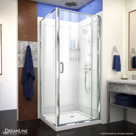 Flex 36 in. D x 36 in. W x 76 3/4 in. H Semi-Frameless Shower Enclosure in Chrome with Corner Drain Base and Backwalls
