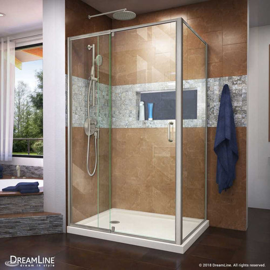 Flex 36 in. D x 48 in. W x 74 3/4 in. H Semi-Frameless Shower Enclosure in Brushed Nickel with Left Drain Biscuit Base