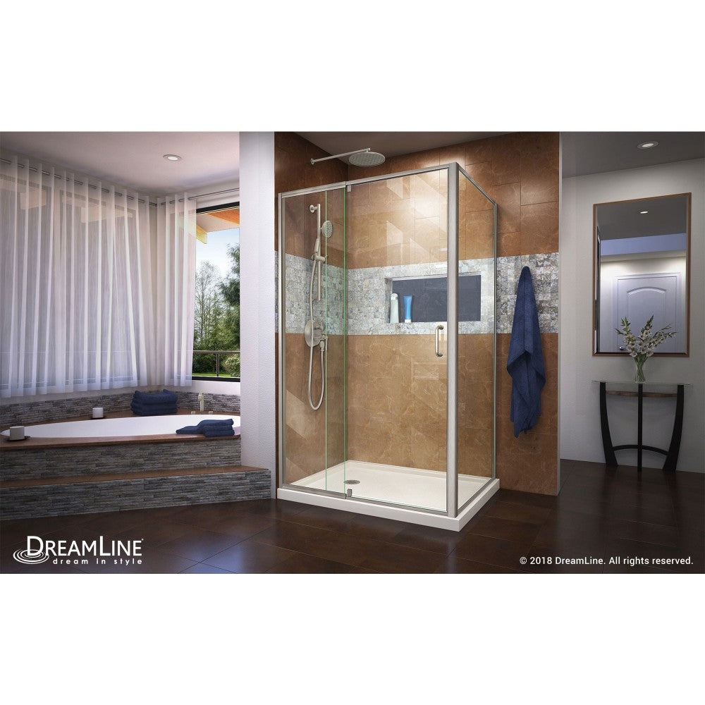 Flex 36 in. D x 48 in. W x 74 3/4 in. H Semi-Frameless Shower Enclosure in Brushed Nickel with Left Drain Biscuit Base