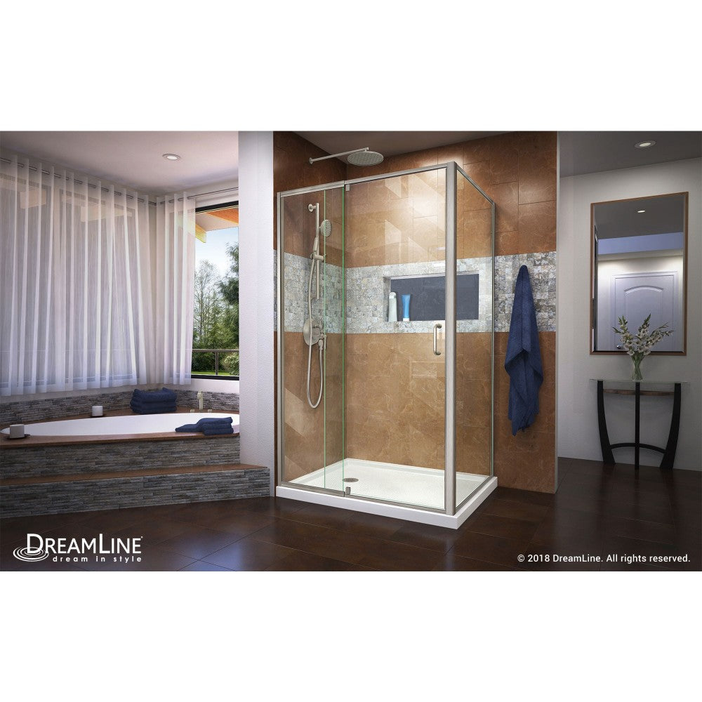 Flex 36 in. D x 48 in. W x 74 3/4 in. H Semi-Frameless Shower Enclosure in Brushed Nickel with Left Drain White Base Kit