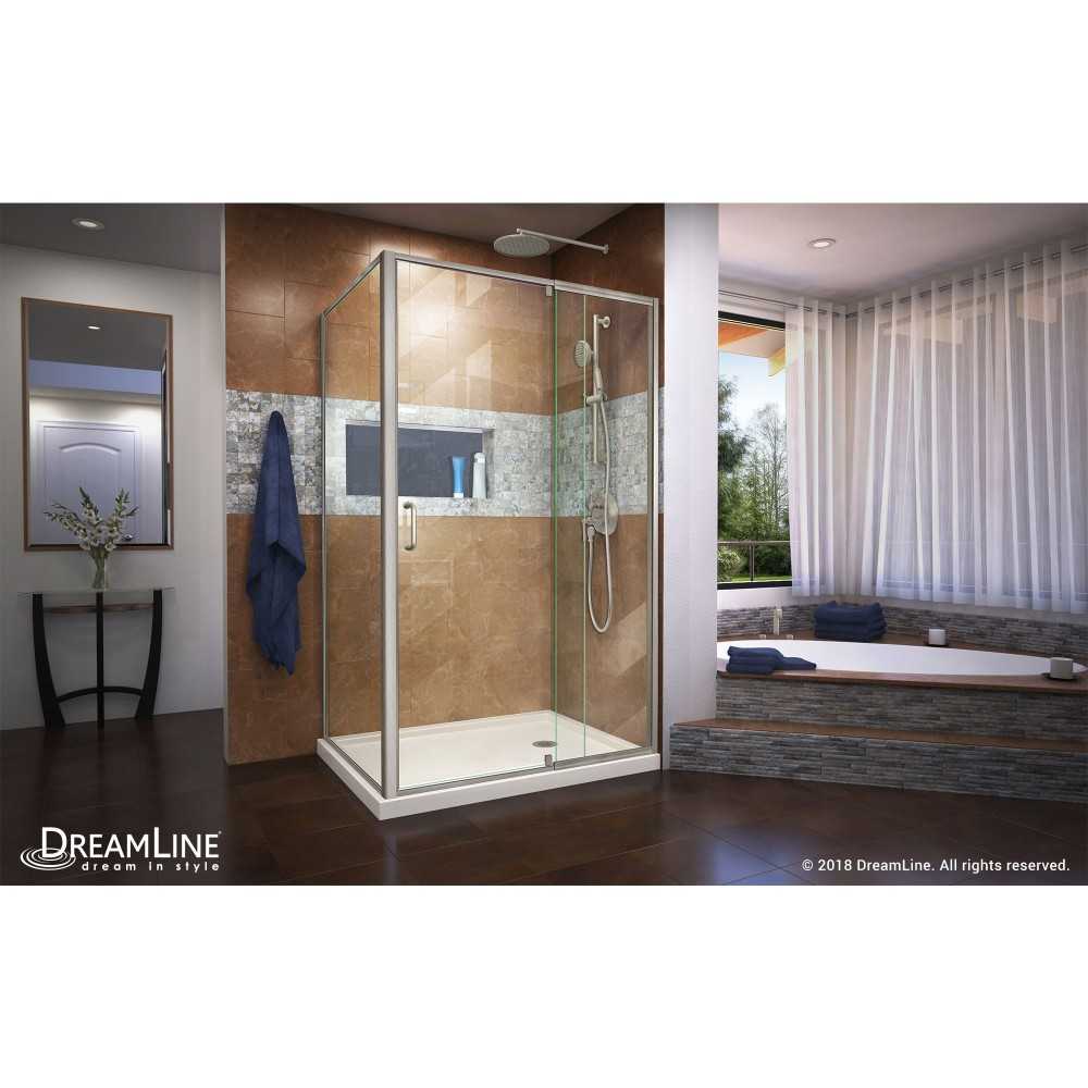 Flex 36 in. D x 48 in. W x 74 3/4 in. H Semi-Frameless Shower Enclosure in Brushed Nickel with Right Drain Biscuit Base