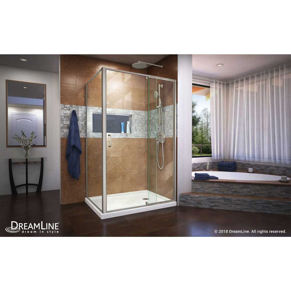 Flex 36 in. D x 48 in. W x 74 3/4 in. H Semi-Frameless Shower Enclosure in Brushed Nickel with Right Drain White Base