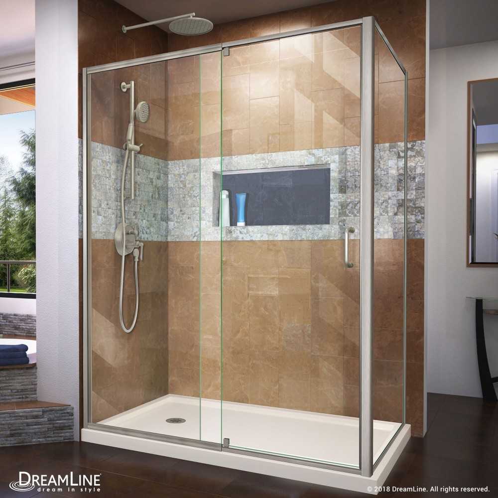 Flex 36 in. D x 60 in. W x 74 3/4 in. H Semi-Frameless Shower Enclosure in Brushed Nickel with Left Drain Biscuit Base