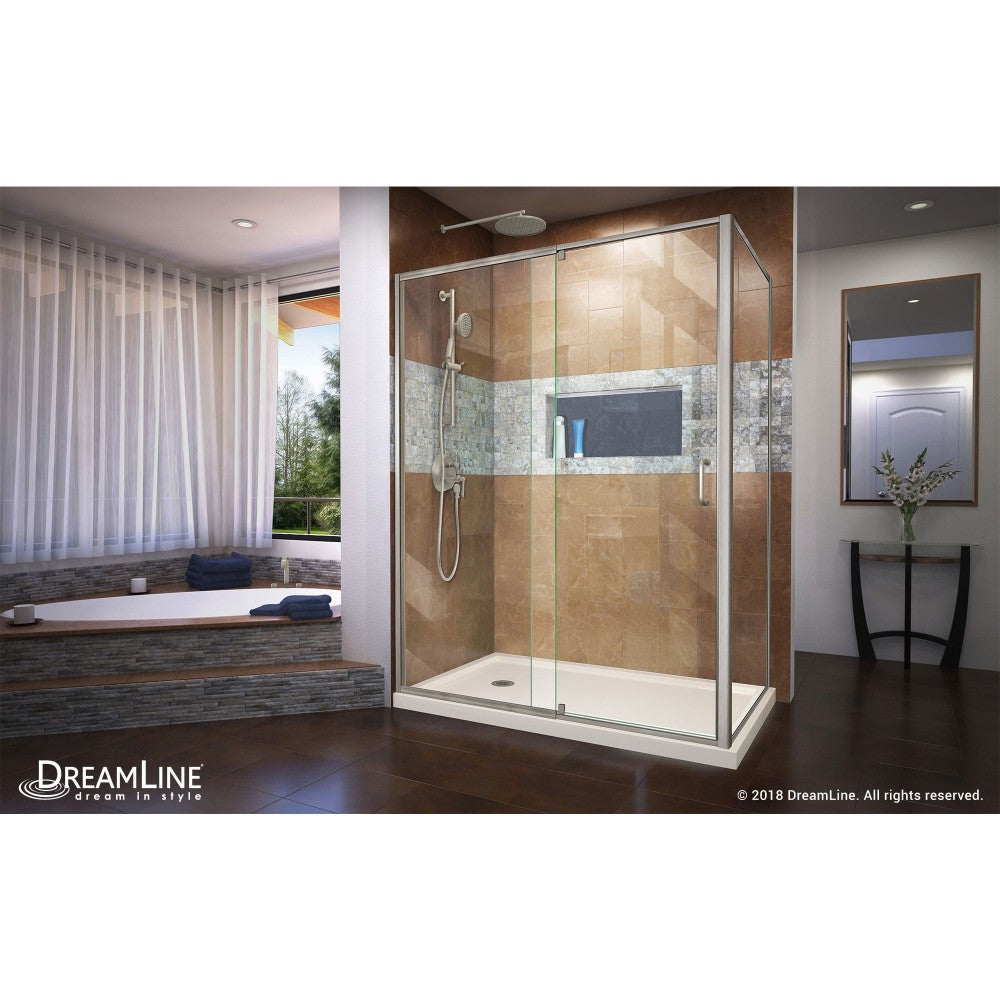 Flex 36 in. D x 60 in. W x 74 3/4 in. H Semi-Frameless Shower Enclosure in Brushed Nickel with Left Drain Biscuit Base