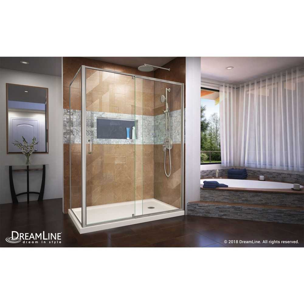 Flex 36 in. D x 60 in. W x 74 3/4 in. H Semi-Frameless Shower Enclosure in Brushed Nickel with Right Drain Biscuit Base